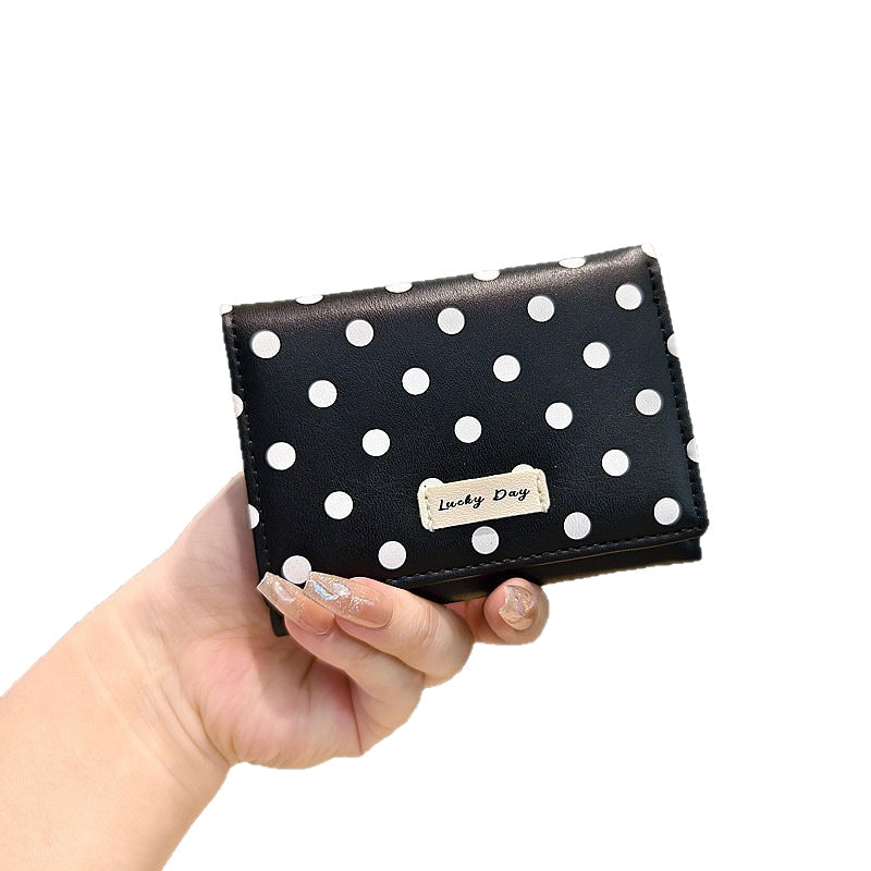 Compact polka dot trifold wallet with RFID protection multiple card and coin compartments Bowlift