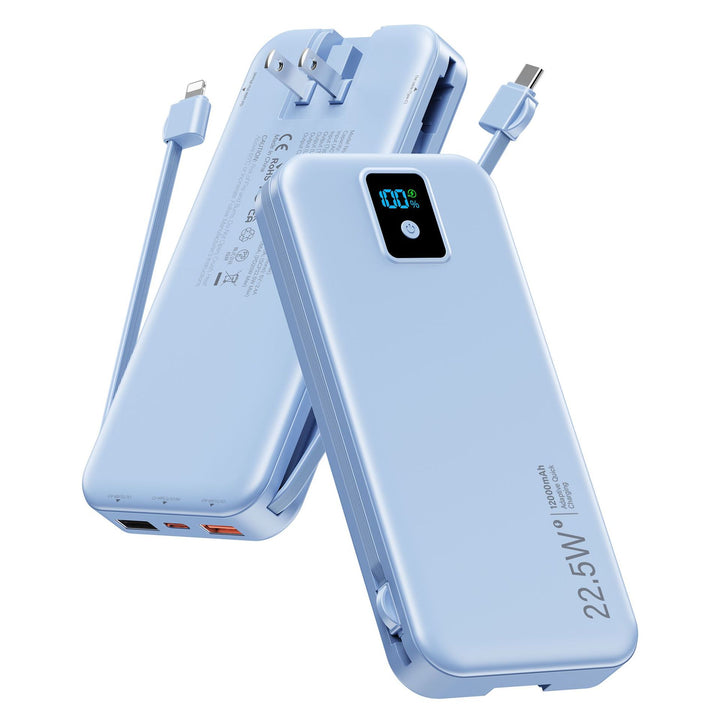 Power bank with digital LCD display and integrated charger Bowlift