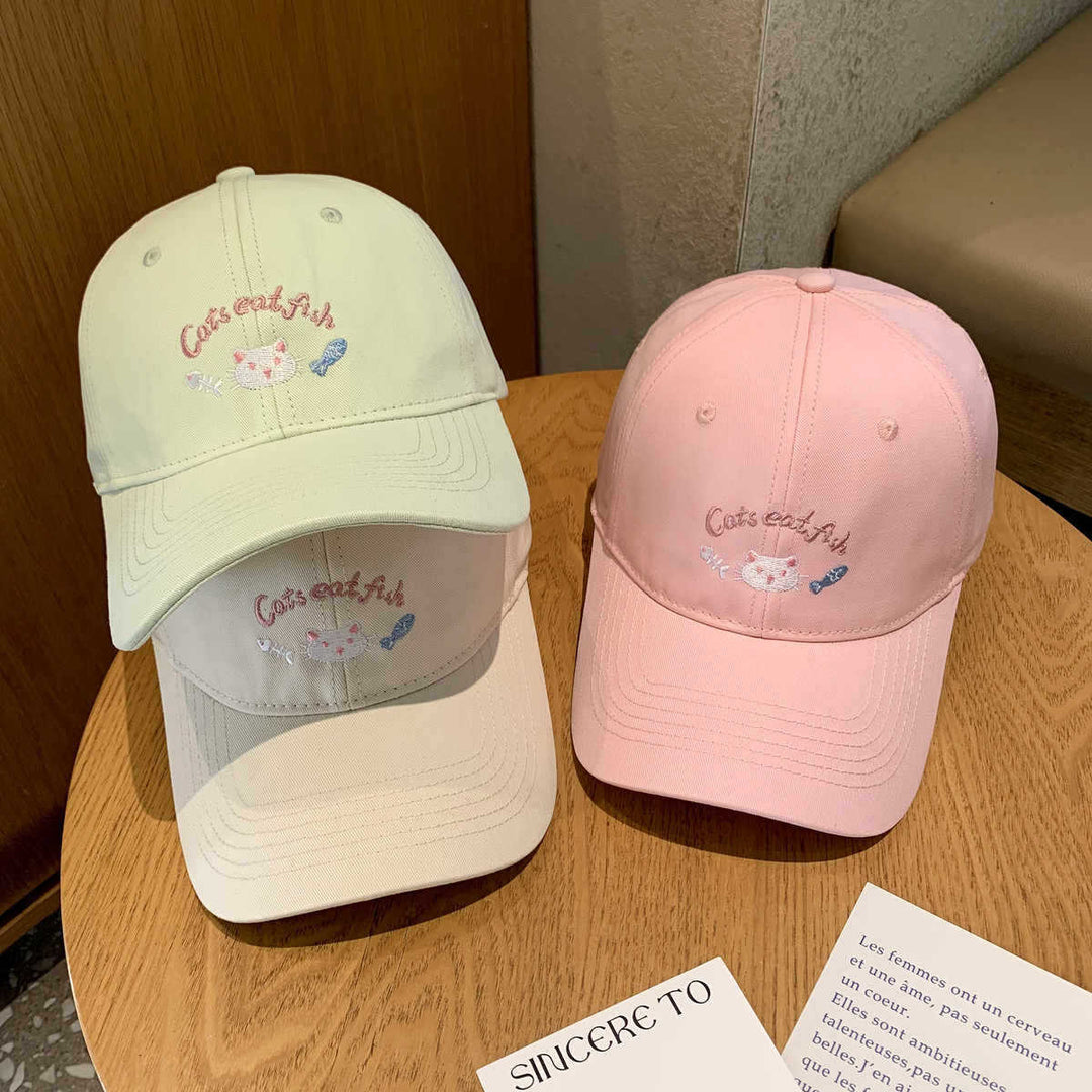 Women's Embroidered Cat-Themed Baseball Cap Bowlift