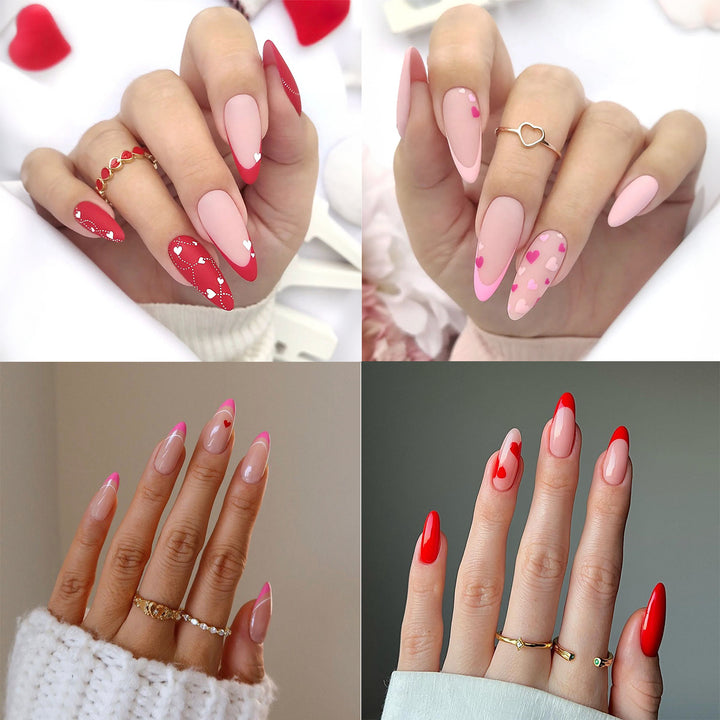 Artistic Press-On Nail Set with Heart and Classic Designs Bowlift