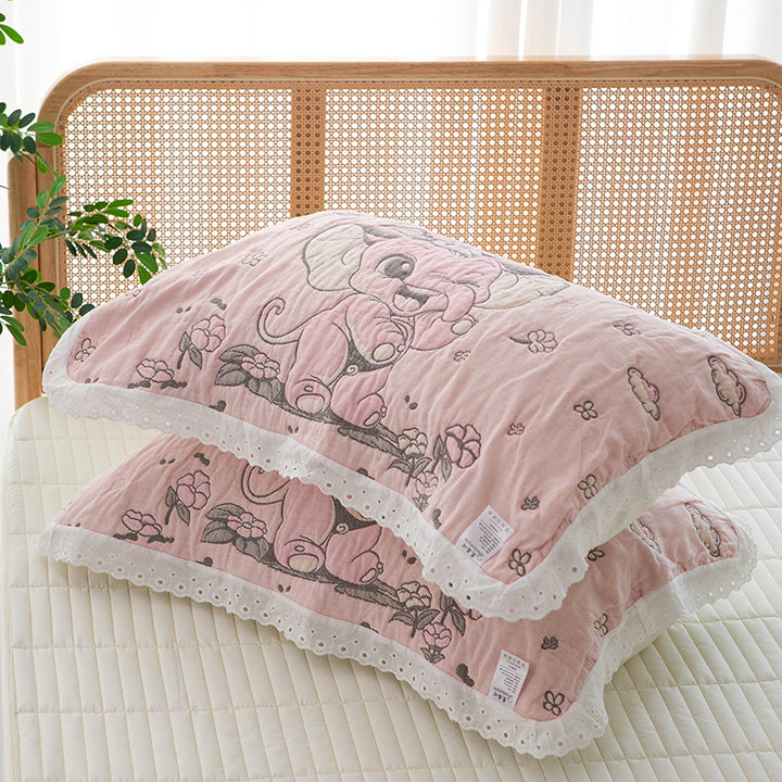 Women's pillow with charming elephant motif and delicate lace edge Bowlift