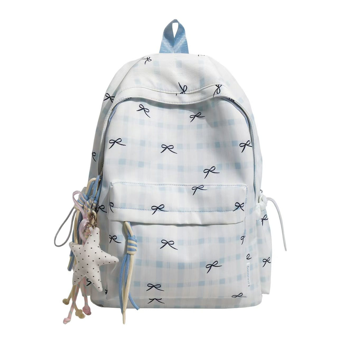 Backpack with Playful Checkered Pattern and Practical Compartments Bowlift