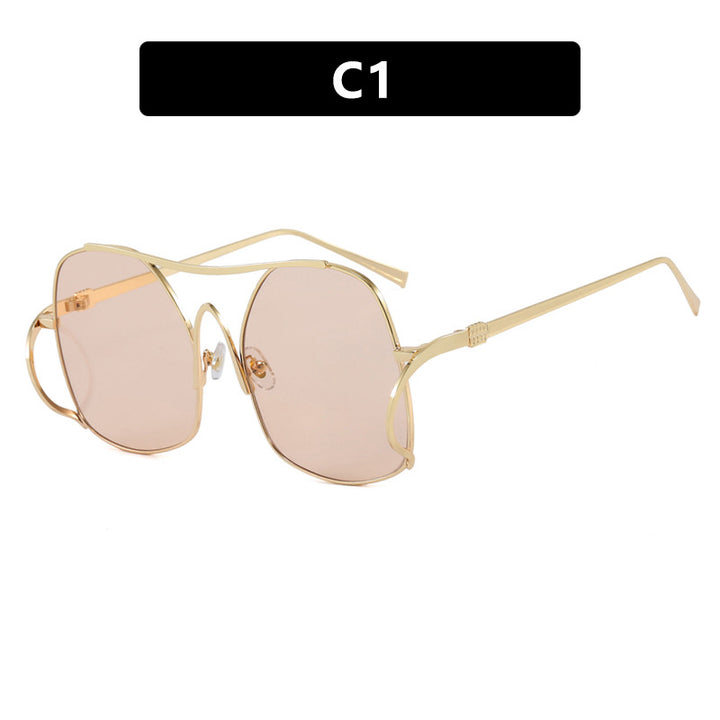 Women's geometric sunglasses with narrow metal frame and brown lenses Bowlift