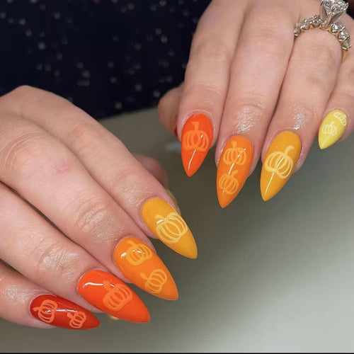 Artistic Pumpkin-Themed Press-On Nail Set Bowlift