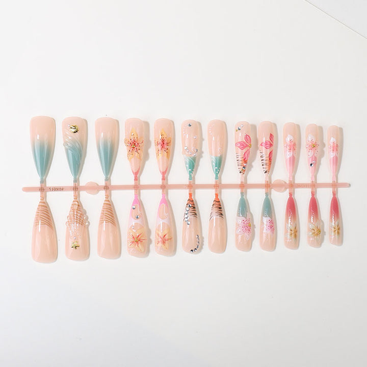 Artistic Floral Design Press-On Nail Tips Set Bowlift