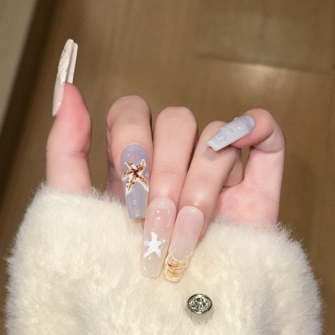 Handmade Coastal-Inspired Press-On Nail Set Bowlift