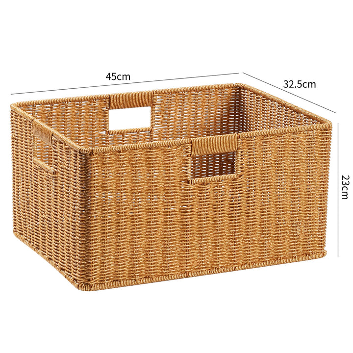 Handwoven Rectangular Storage Basket with Cut-Out Handles Bowlift