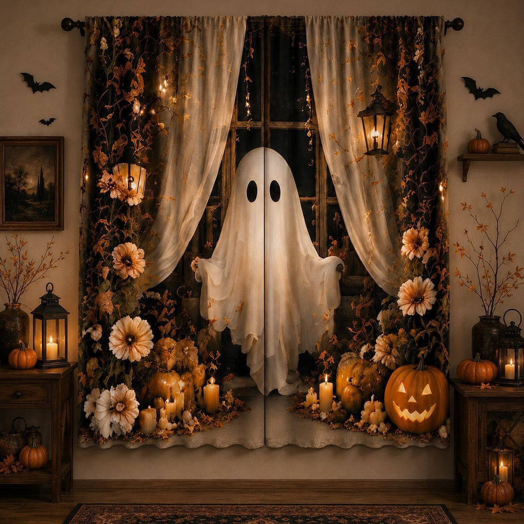 Ghost-Themed Halloween Window Drapes