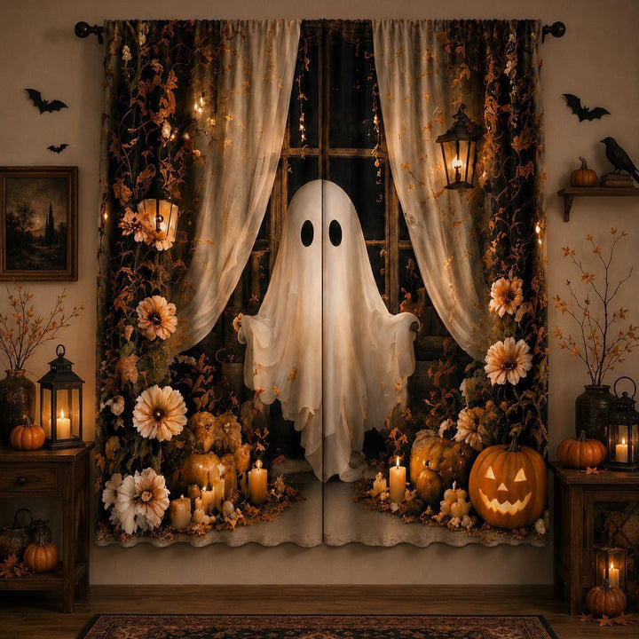Ghost-Themed Halloween Window Drapes