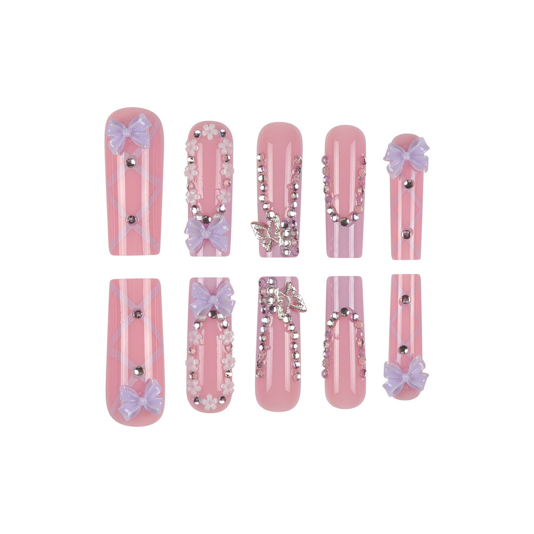 Elegant Floral-Embellished Press-On Nails Bowlift