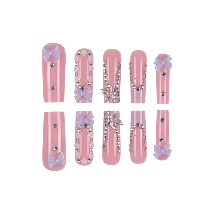 Elegant Floral-Embellished Press-On Nails Bowlift