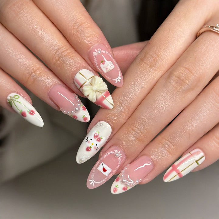 Artistic Press-On Nail Set with Celestial Design Bowlift