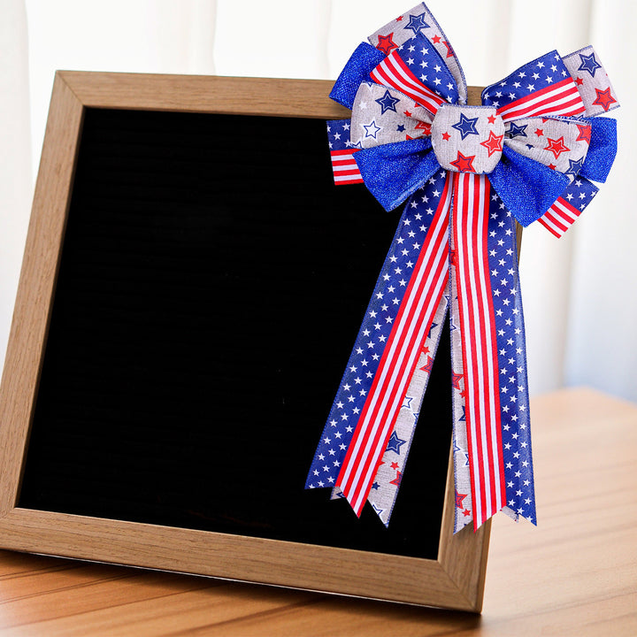 Unisex nan large bow with star pattern and long ribbons for wreath and vehicle decoration Bowlift