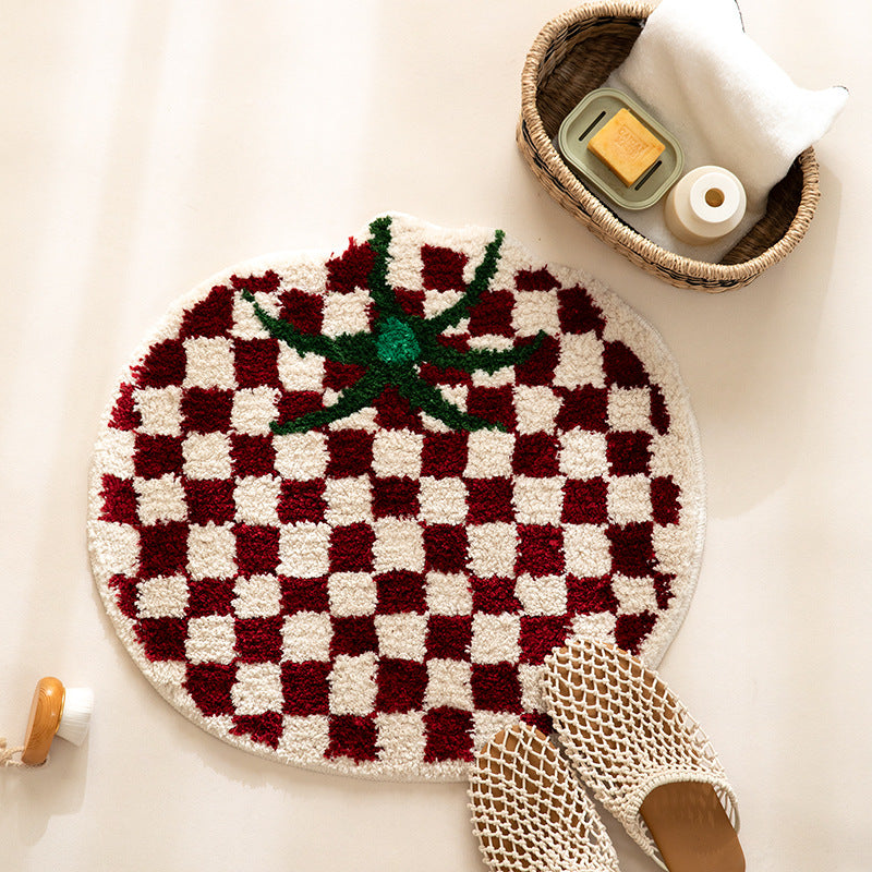 Round Chenille Bath Mat with Playful Strawberry Design