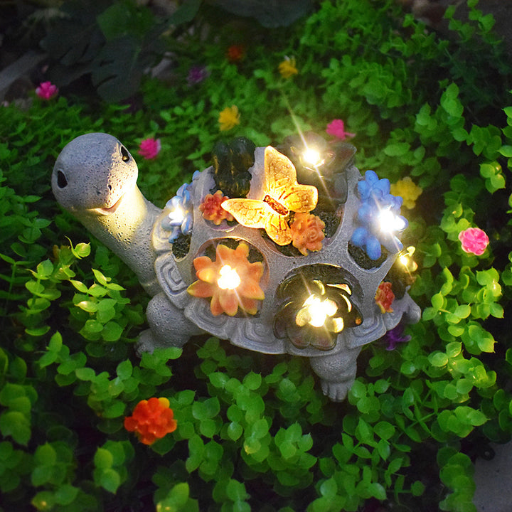 Solar Turtle Succulent Planter With LED Lights Textured Resin Garden Statue Bowlift
