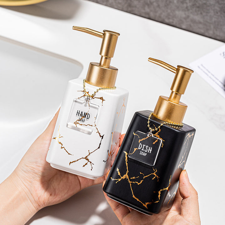 Luxury marble-effect ceramic soap dispenser with gold pump Bowlift