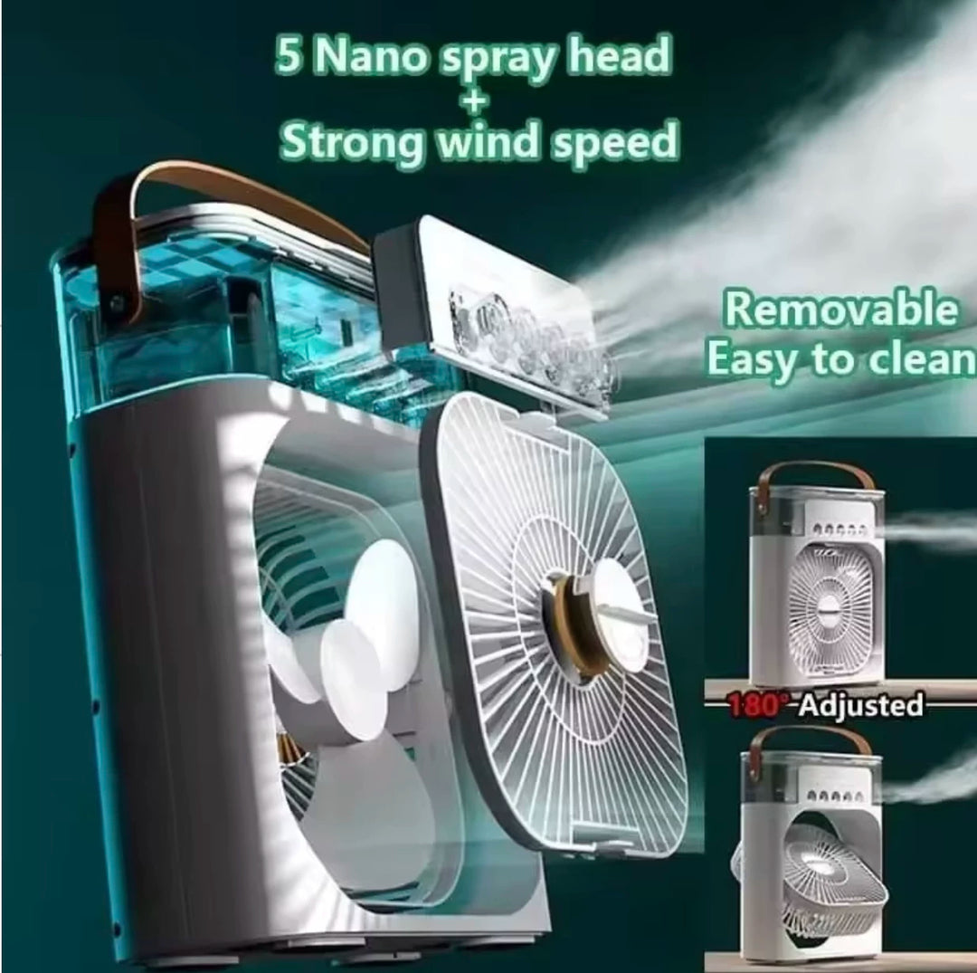 Unisex One Size portable USB humidifying fan with three speed settings and seven color LED Bowlift