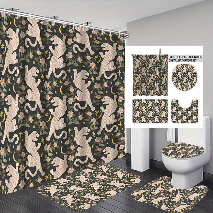 Artistic High-Definition Leopard and Rose-Themed Bathroom Décor Set Bowlift