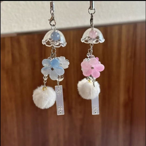 Decorative Flower and Pom Pom Charm Keychain Bowlift