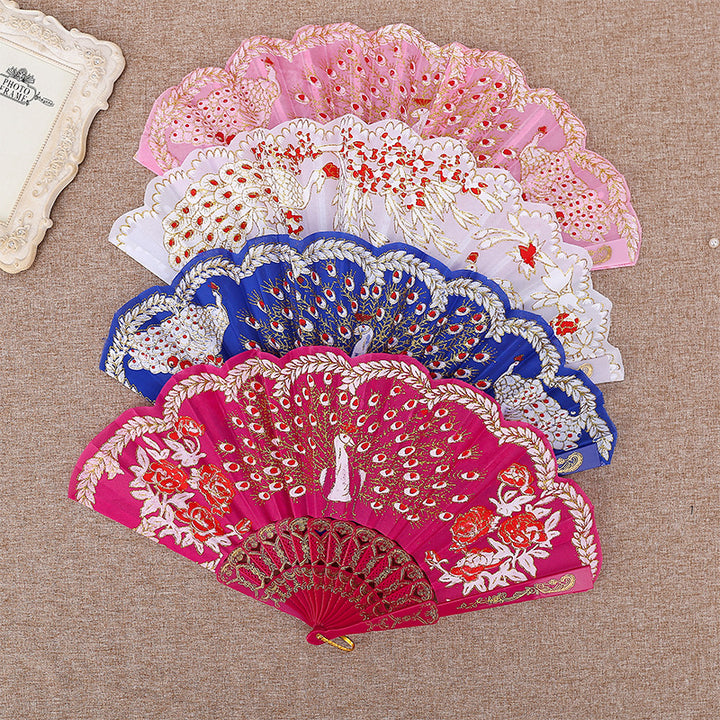 Women Folding Hand Fan with Elegant Embroidery Bowlift