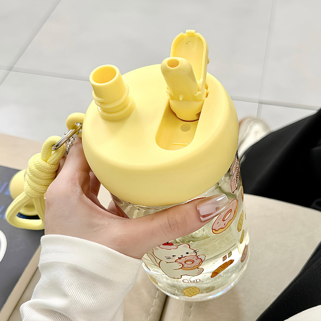Women's water bottle with integrated animal motif and practical carrying handle Bowlift