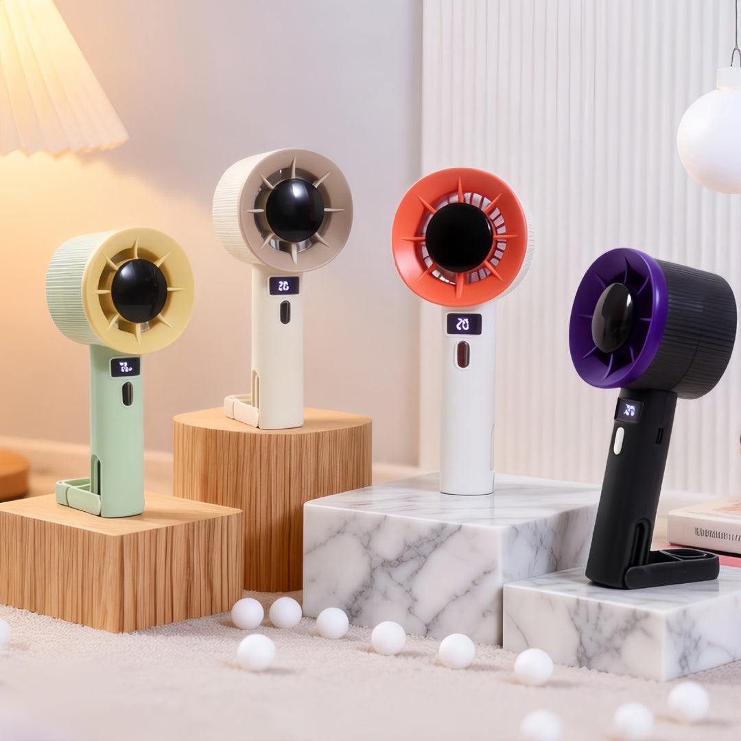 Women's portable handheld fan with LED display and USB connection Bowlift