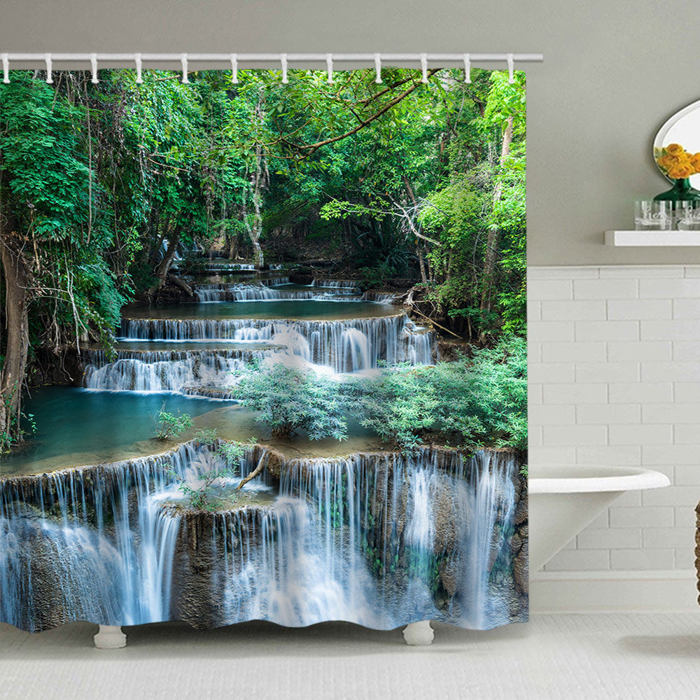 Scenic Waterfall Print Shower Curtain Bowlift