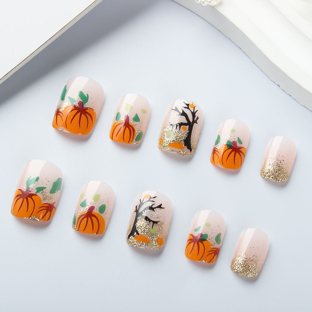 Autumn Pumpkin-Themed Press-On Nails Bowlift