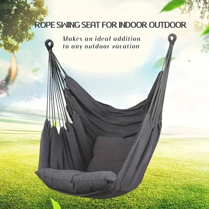 Hanging hammock chair with reinforced cotton canvas and integrated arm pockets Bowlift