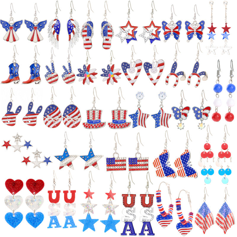 Women's nan patriotic horseshoe enamel dangle earrings with star-accented design and fishhook findings Bowlift