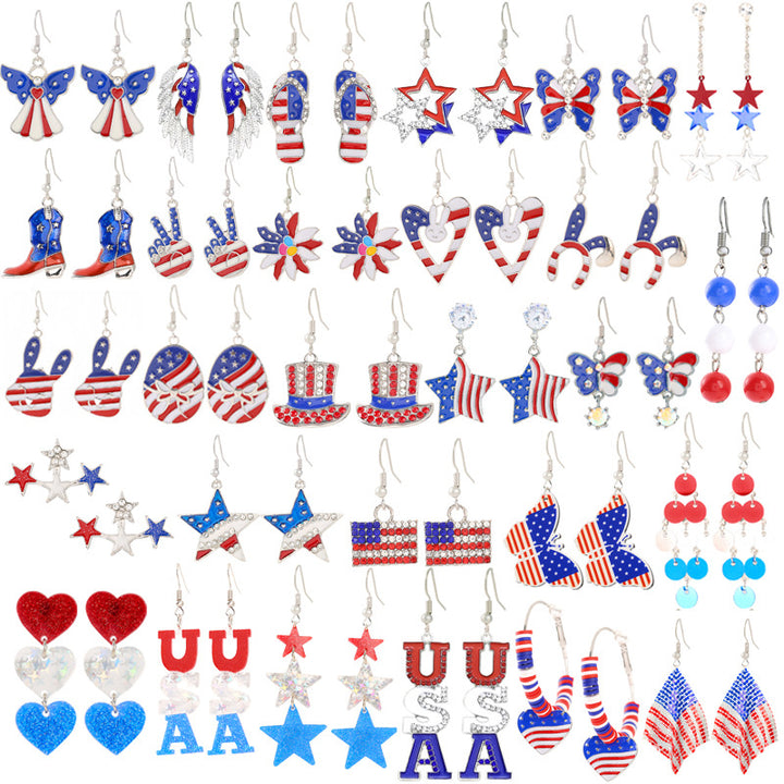 Women's nan patriotic horseshoe enamel dangle earrings with star-accented design and fishhook findings Bowlift