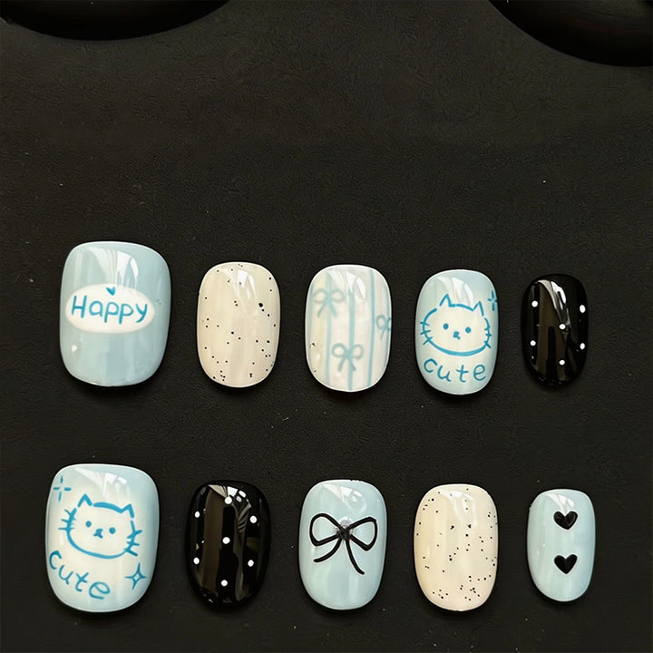 Artistic Cat-Themed Press-On Nail Art Set Bowlift