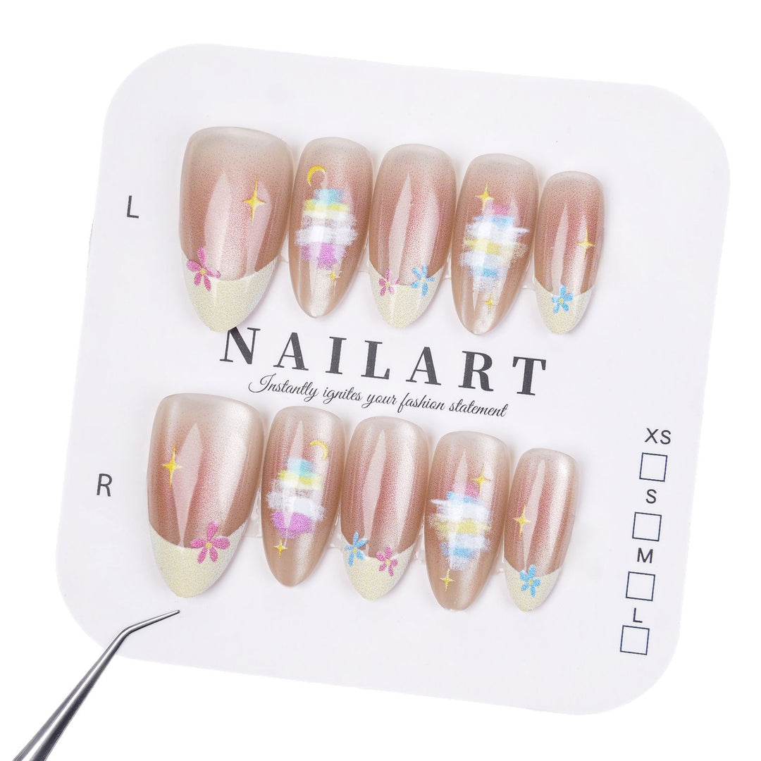 Artistic Press-On Nail Set with Whimsical Floral Patterns Bowlift
