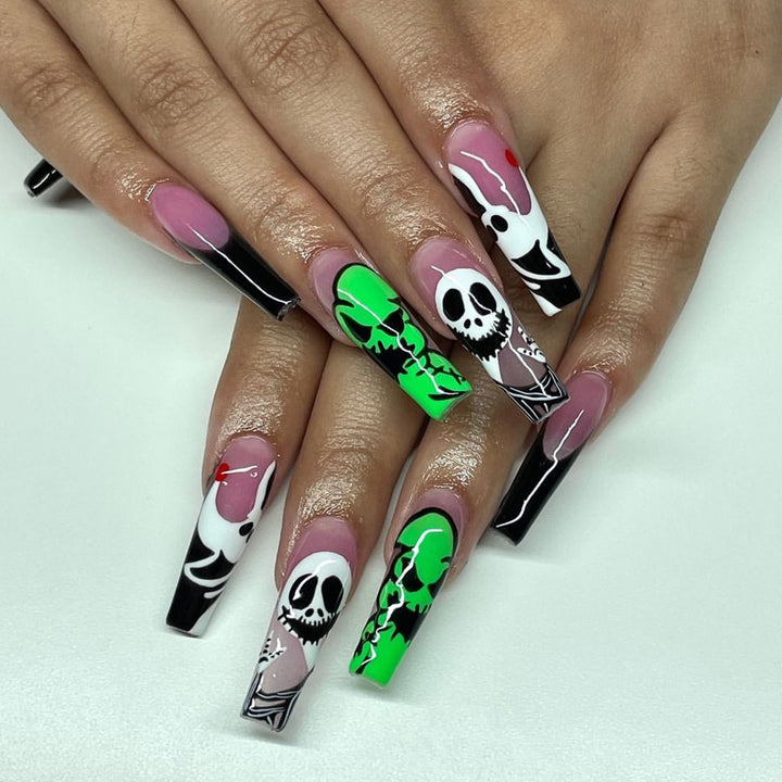 Whimsical Skull Art Nail Extensions Bowlift