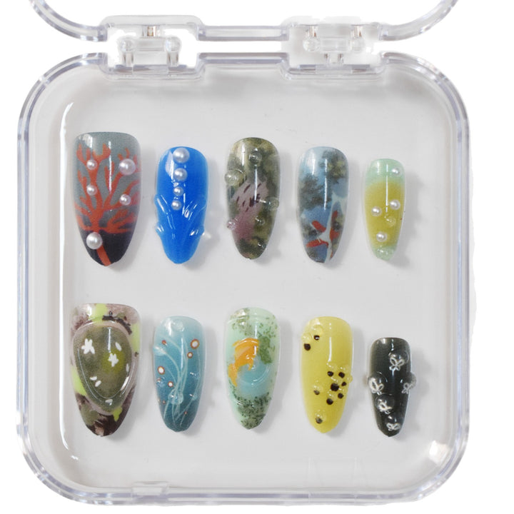 Artistic Ocean-Inspired Press-On Nails Bowlift