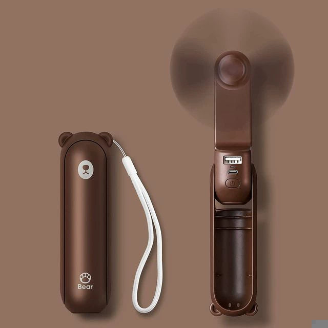 Unisex One Size Foldable Rechargeable Hand Fan with Integrated Power Bank and Dual USB Charging Ports Bowlift