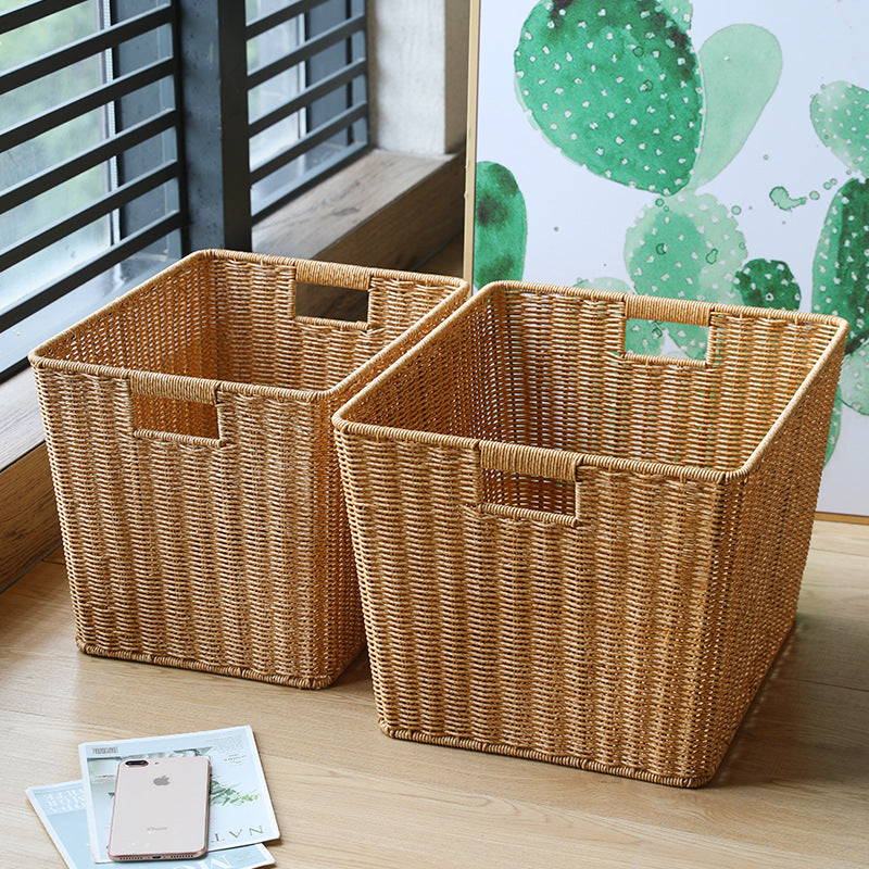 Rectangular Woven Storage Bin with Ergonomic Handles Bowlift
