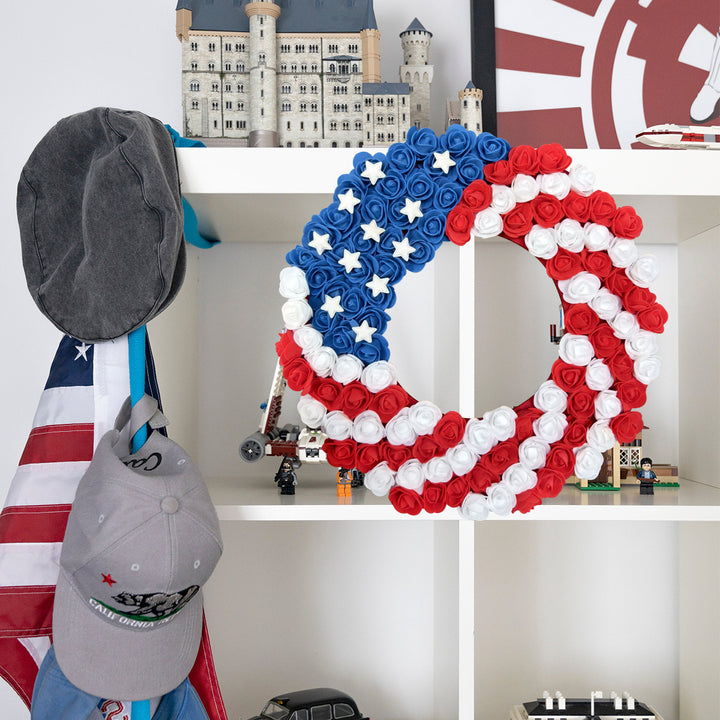 Unisex nan patriotic pom pom front door wreath with star embellishments Bowlift