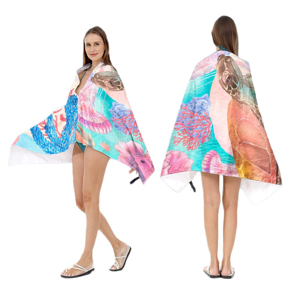 Hooded beach poncho with mandala motif Bowlift