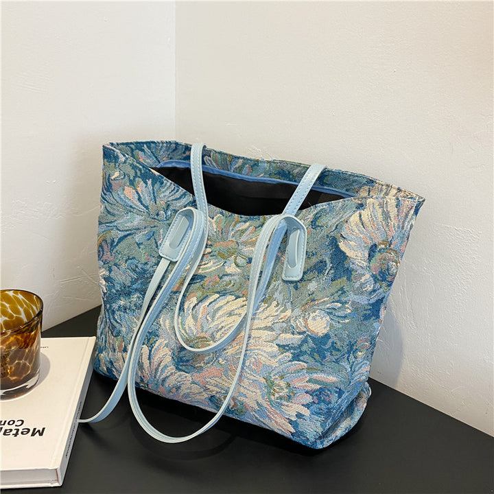Floral Embroidered Tote Handbag