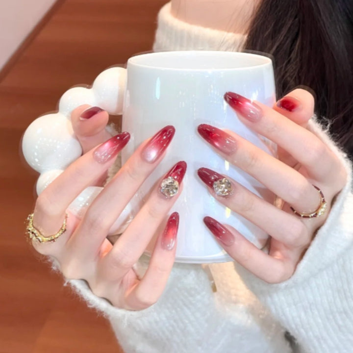 Glamorous Gradient Stiletto Press-On Nails with Rhinestone Accents Bowlift