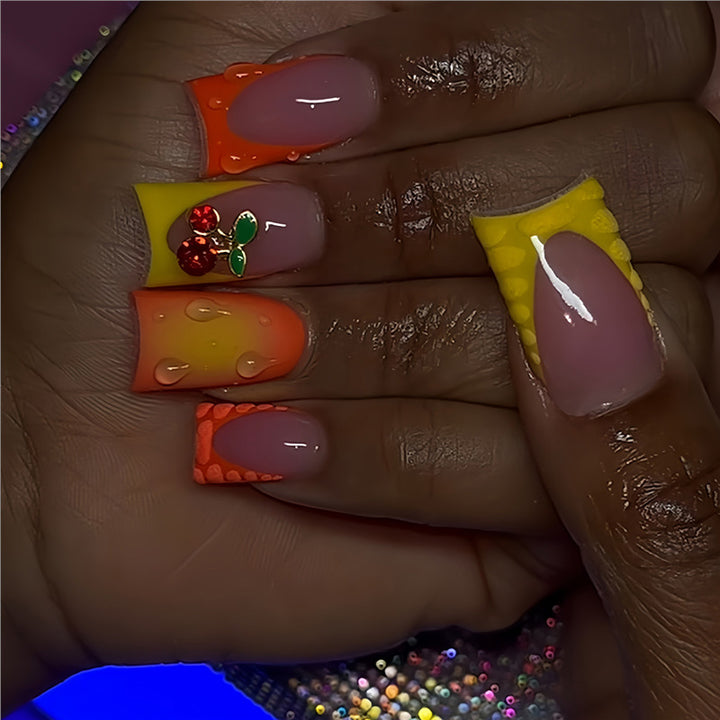 Creative Gel Press-On Nail Set with Fruit Accents Bowlift
