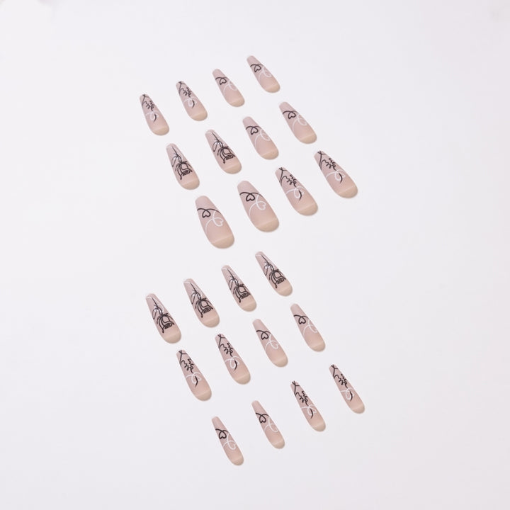 Artful nail extensions with creative line and heart design Bowlift