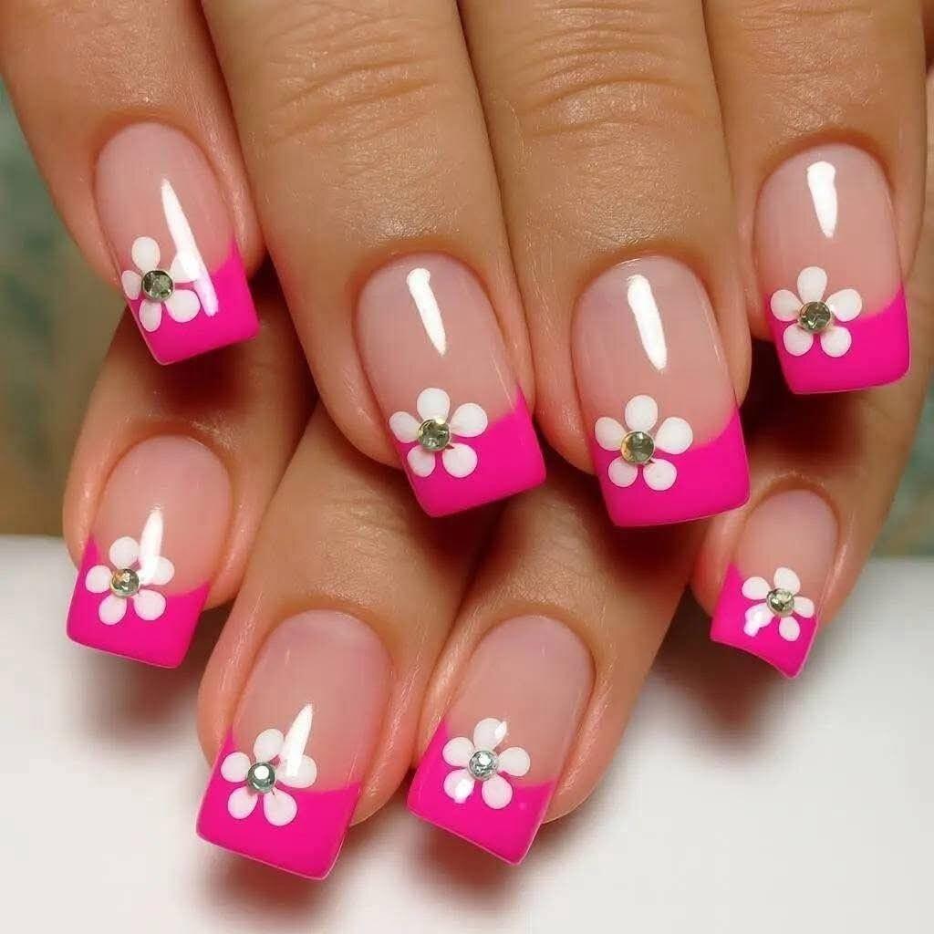 Spring-like nail art with flower appliqués Bowlift