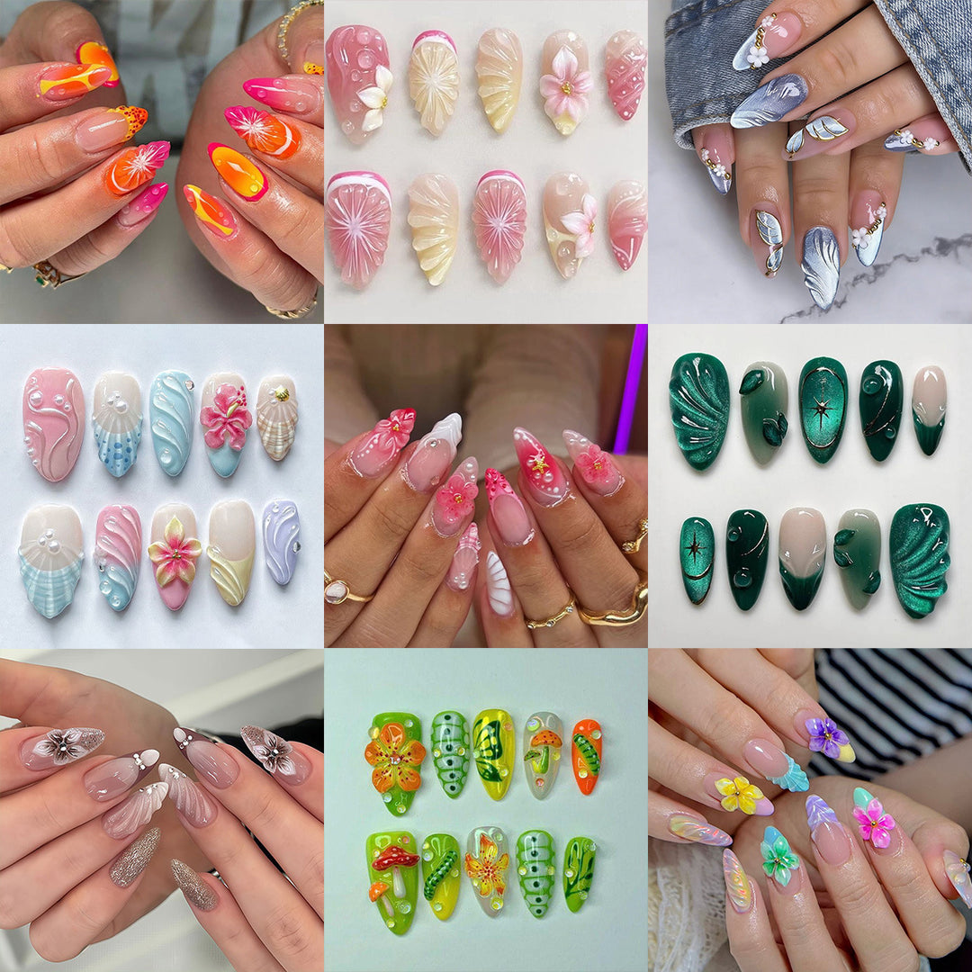 Elegant Artificial Nails with Botanical Designs Bowlift