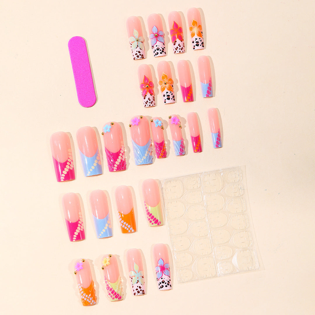 Vibrant Floral 3D Nail Art Extensions Bowlift
