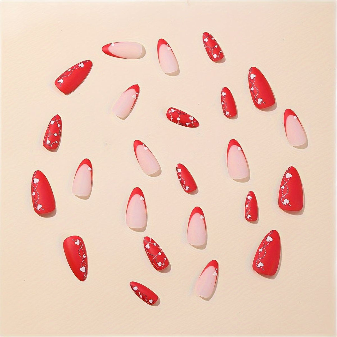 Elegant Heart-Embellished Press-On Nail Art Bowlift