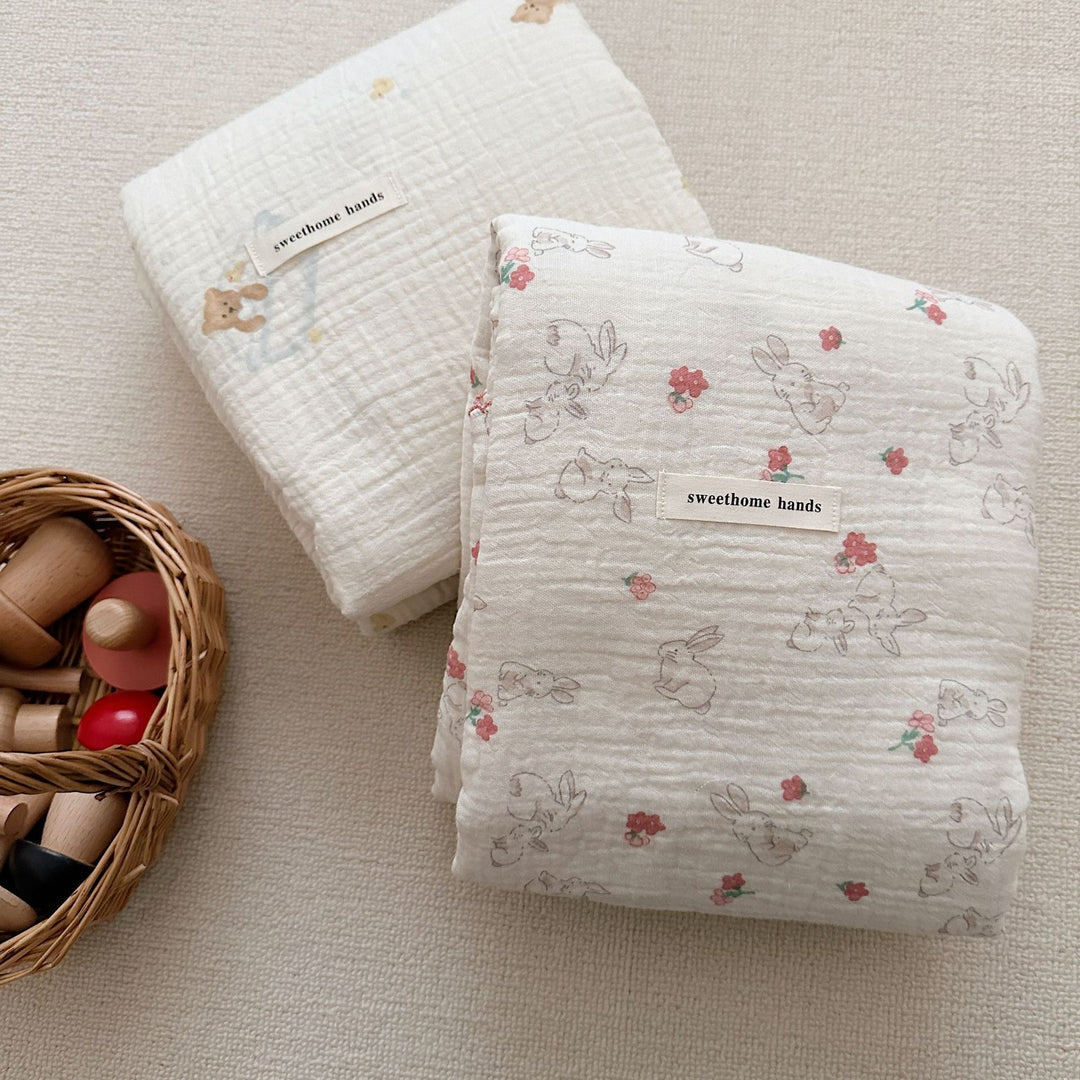 Unisex Cozy Muslin Blanket with Cute Rabbit Design Bowlift