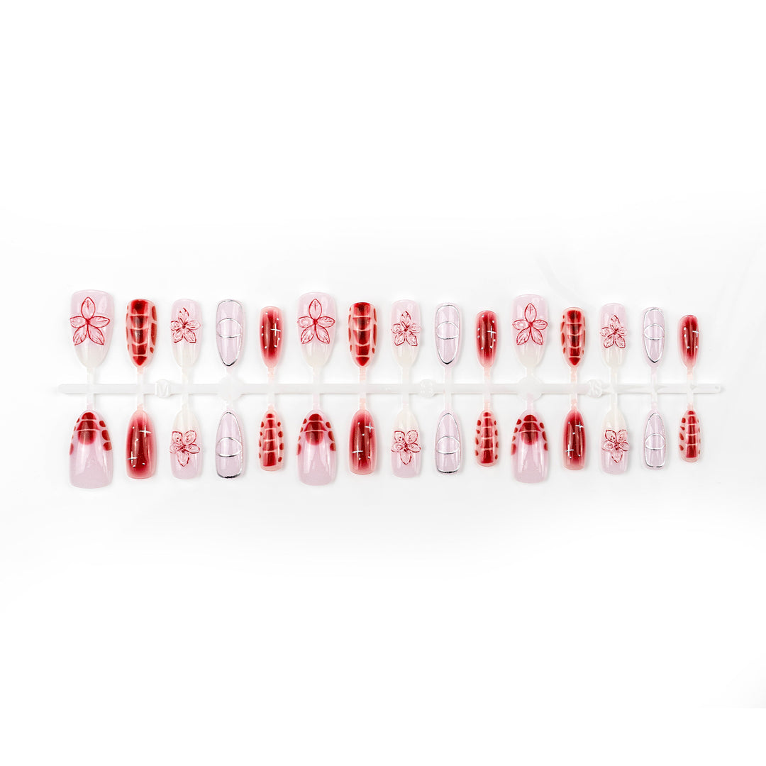 Artificial nails with floral accents and modern patterns Bowlift