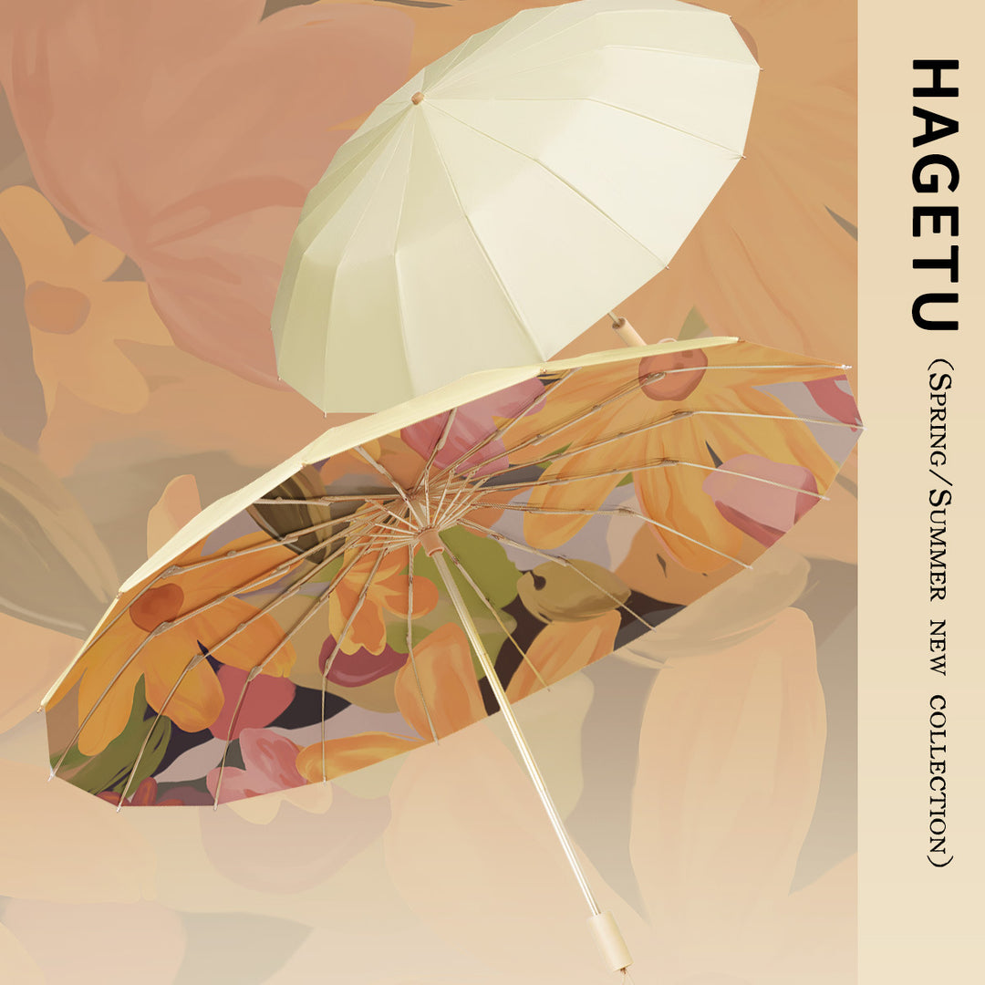 Ladies elegant folding parasol with floral design and handy carrying case Bowlift